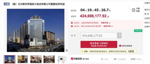 长沙新世界国际大饭店挂牌拍卖,4亿起拍